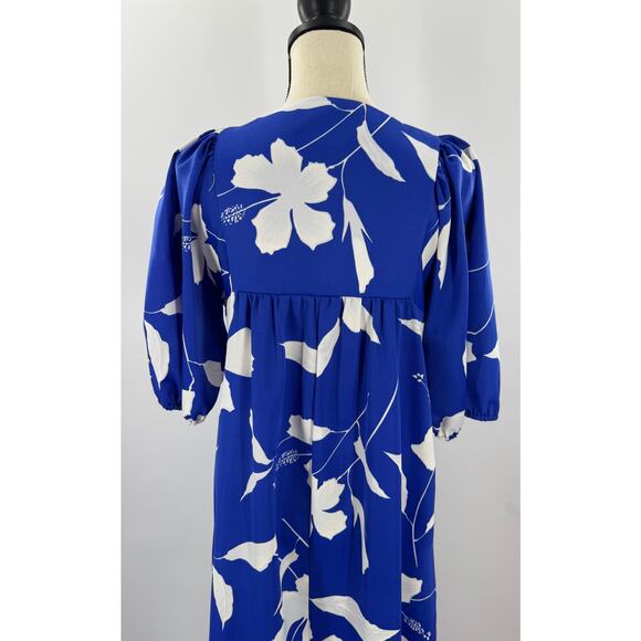 1970s Hilo Hattie Vintage Hawaiian Dress Blue White Muumuu Long Maxi S M - Picture 7 of 11